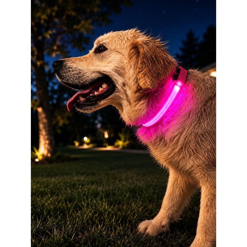 Pink LED Dog Collar XL Light Up Flashing Night Safety Collar